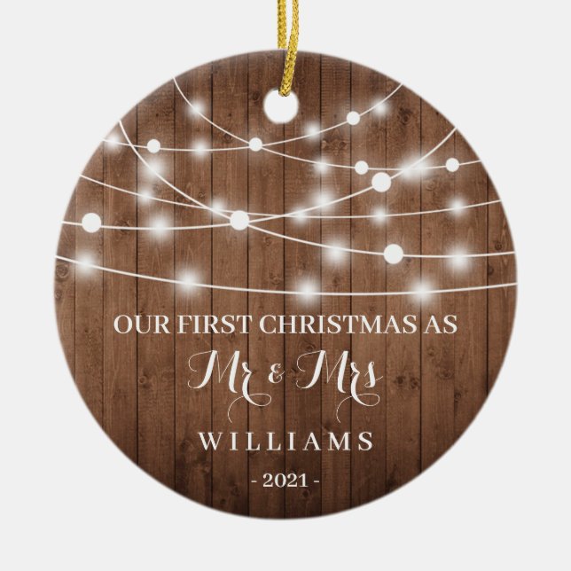 Rustic First Christmas as Mr & Mrs Ornament (Front)