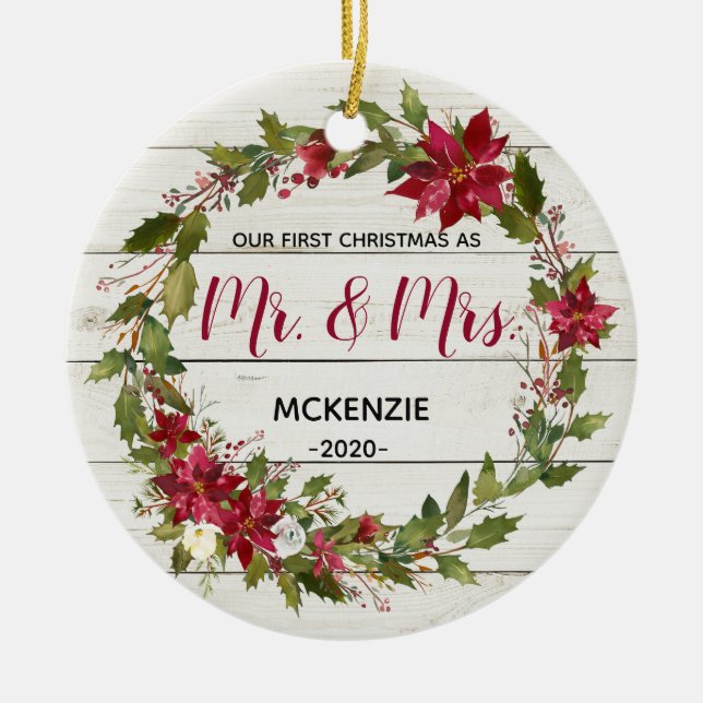 Rustic First Christmas as Mr & Mrs Ornament (Front)