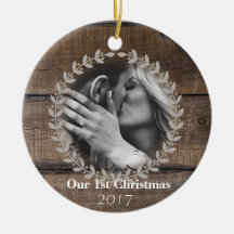 Rustic First Christmas Custom Photo Ornament