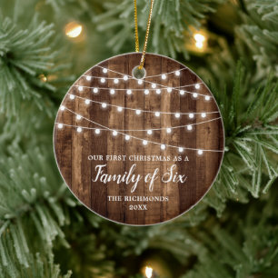 Rustic First Christmas Family of Six Personalised Ceramic Ornament