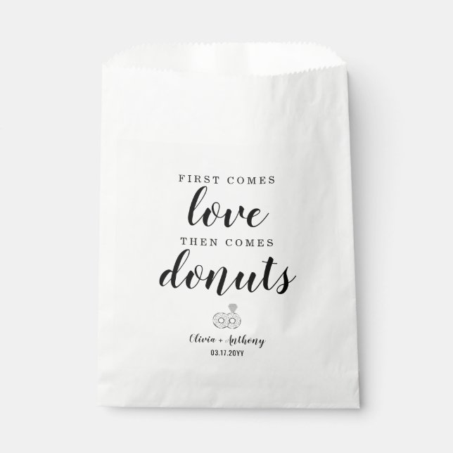 Rustic First Comes Love Doughnuts Sweet Treat Wedd Favour Bag (Front)