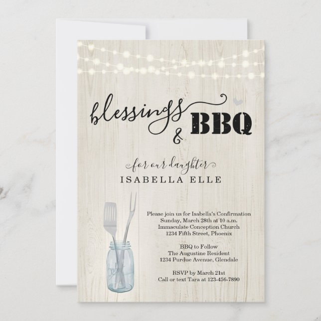 Rustic First Communion / Confirmation BBQ Party In Invitation (Front)
