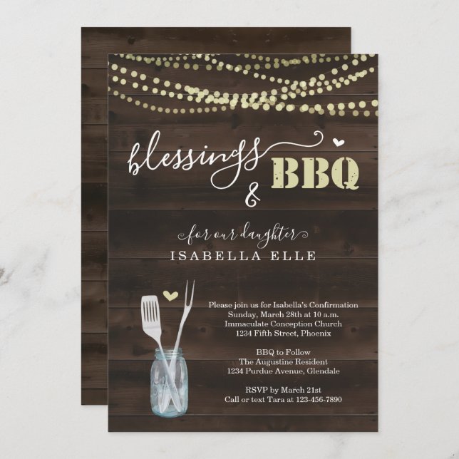 Rustic First Communion / Confirmation BBQ Party Invitation (Front/Back)