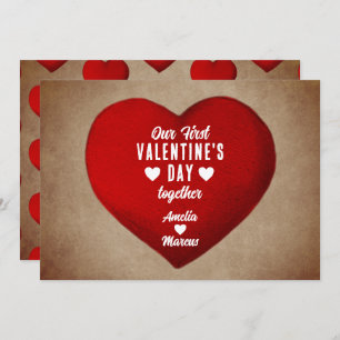 Rustic First Valentine's Day Together Red Heart Holiday Card