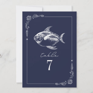 Rustic Fish Dark Blue Wedding Table Number
