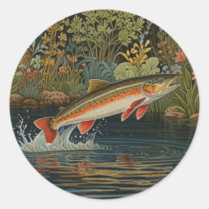 Rustic fish fishing fly fishing classic round sticker