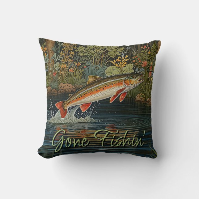 Rustic fish fishing fly fishing cushion (Front)