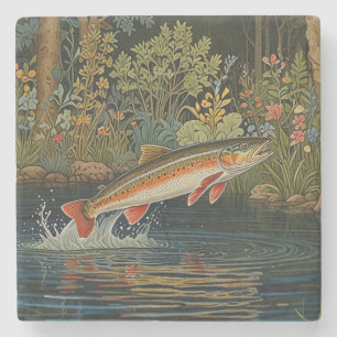 Rustic fish fishing fly fishing stone coaster