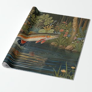 Rustic fish fishing fly fishing wrapping paper