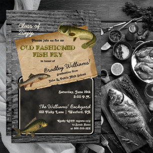 Rustic Fish Fry Graduation Backyard Cookout Party Invitation
