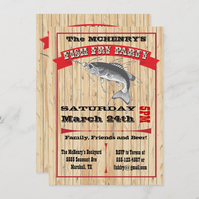 Rustic Fish Fry Party Poster Invitations (Front/Back)