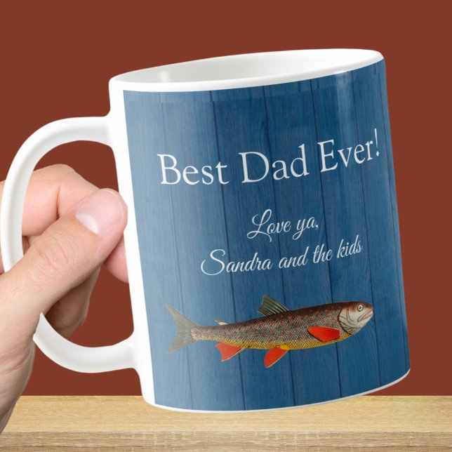 Rustic Fisherman Navy Blue Best Dad Ever Fish Coffee Mug (Creator Uploaded)