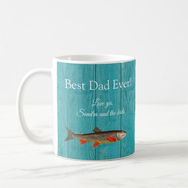 Rustic Fisherman Teal Blue  Best Dad Ever Fish Coffee Mug (Left)