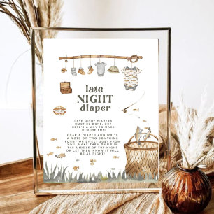 Rustic Fishing Baby Shower Late Night Diaper Poster