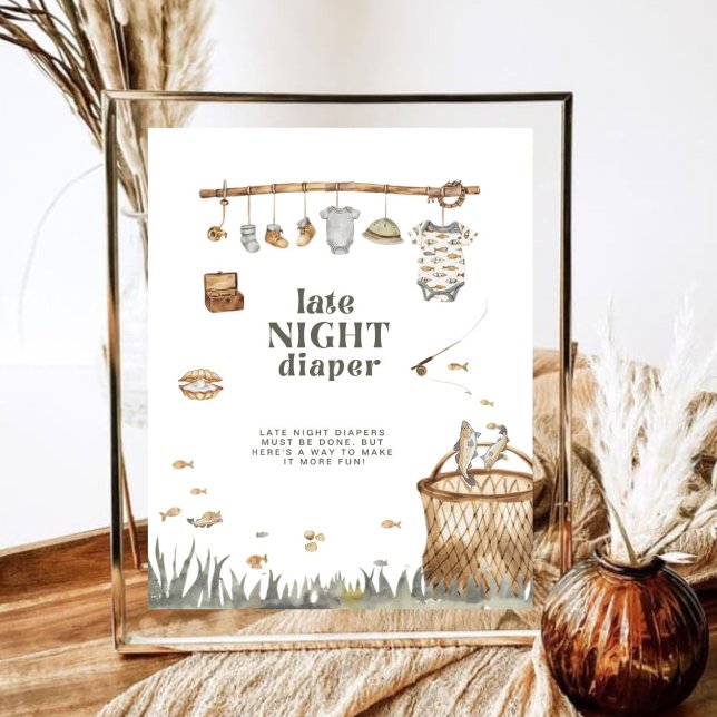 Rustic Fishing Baby Shower Late Night Diaper Poster (Creator Uploaded)