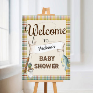 Rustic Fishing Baby Shower Welcome Sign