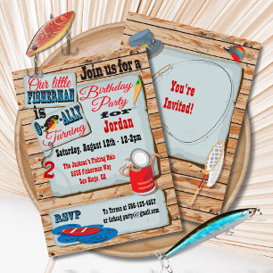 Rustic Fishing Birthday Party Invitations