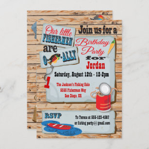 Rustic Fishing Birthday Party Twins Invitations
