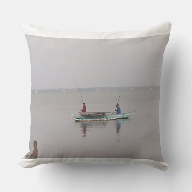 "Rustic Fishing Boat Scene" Cushion (Front)
