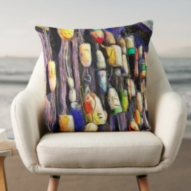 Rustic Fishing Buoys Colourful Pillow (Creator Uploaded)