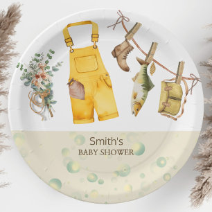 Rustic Fishing Little Fisherman Baby Shower  Paper Plate