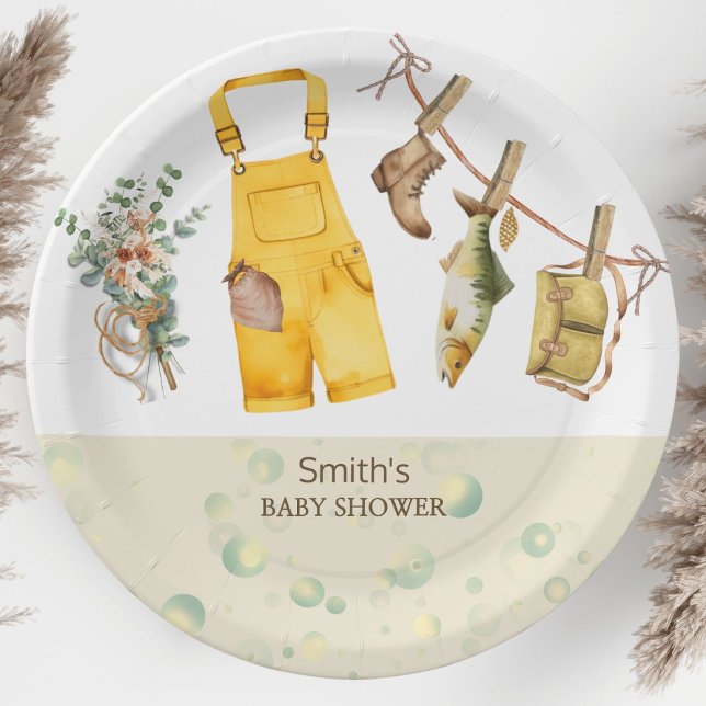 Rustic Fishing Little Fisherman Baby Shower  Paper Plate (Creator Uploaded)