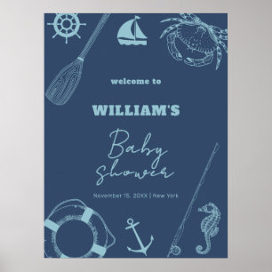 Rustic Fishing Nautical Boy Baby Shower Welcome  Poster