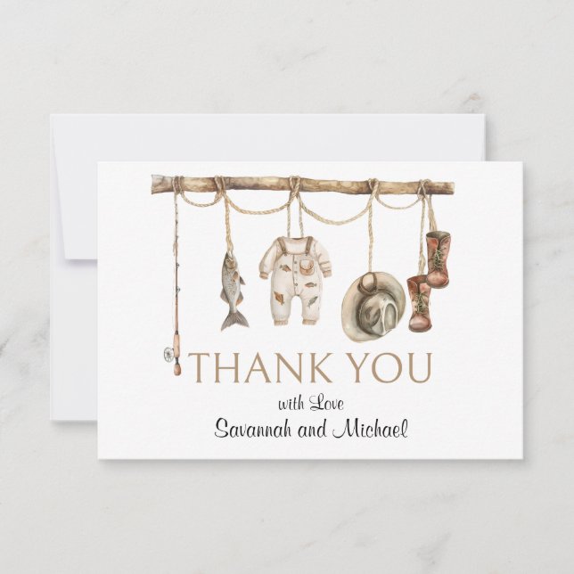 Rustic Fishing Theme Baby Shower Thank You Card (Front)