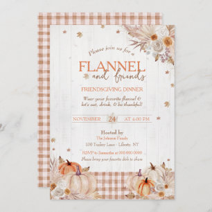 Rustic Flannel and Friends Thanksgiving Party Invitation