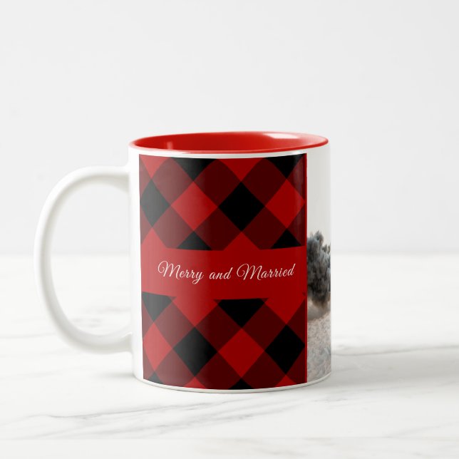 Rustic Flannel Plaid Christmas Photo Two-Tone Coffee Mug (Left)
