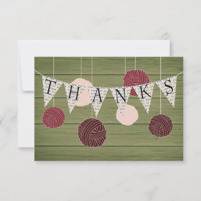 Rustic flat thank you note - yarn theme card (Front)