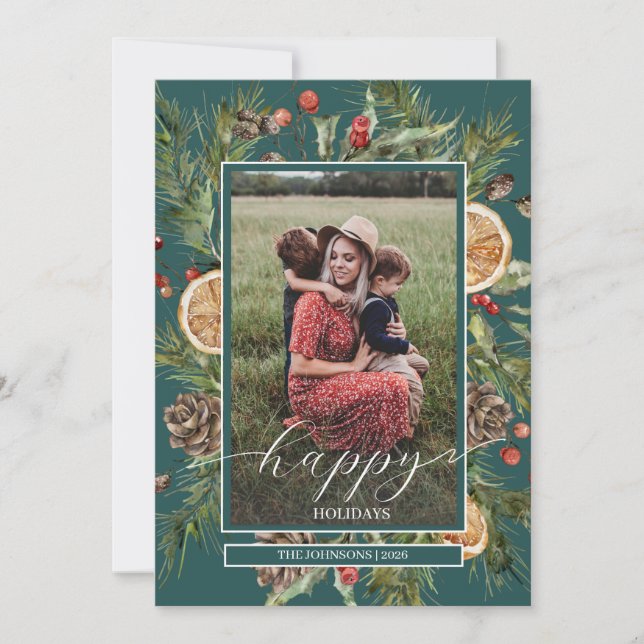 Rustic Floral 2 Photo  Holiday Card (Front)