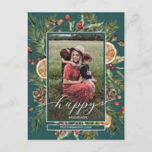 Rustic Floral 2 Photo Holiday Postcard