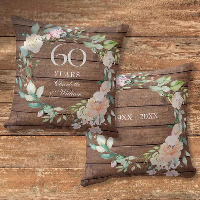 Rustic Floral 60th Diamond Wedding Anniversary Cushion (Creator Uploaded)