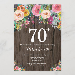 Rustic Floral 70th Birthday Invitation