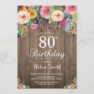 Rustic Floral 80th Birthday Invitation for Women