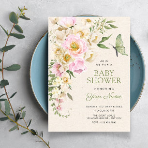 Rustic Floral aesthetic baby shower Invitation