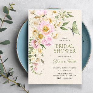 Rustic Floral aesthetic bridal shower Invitation
