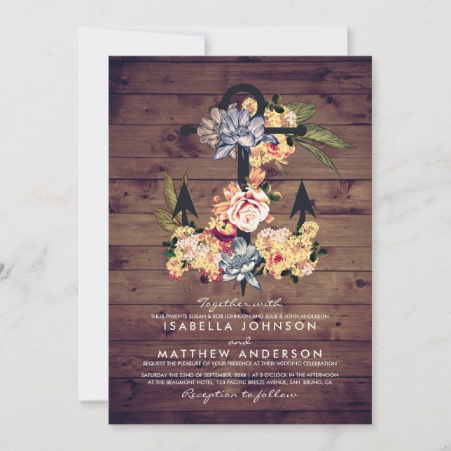 Rustic Floral Anchor | Elegant Wedding Party Invitation (Front)