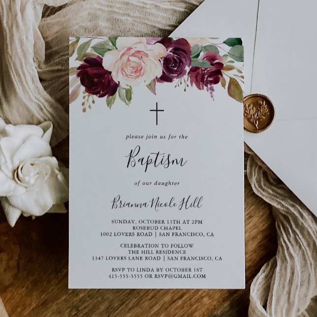 Rustic Floral and Botanical Foliage Baptism Invitation (Creator Uploaded)
