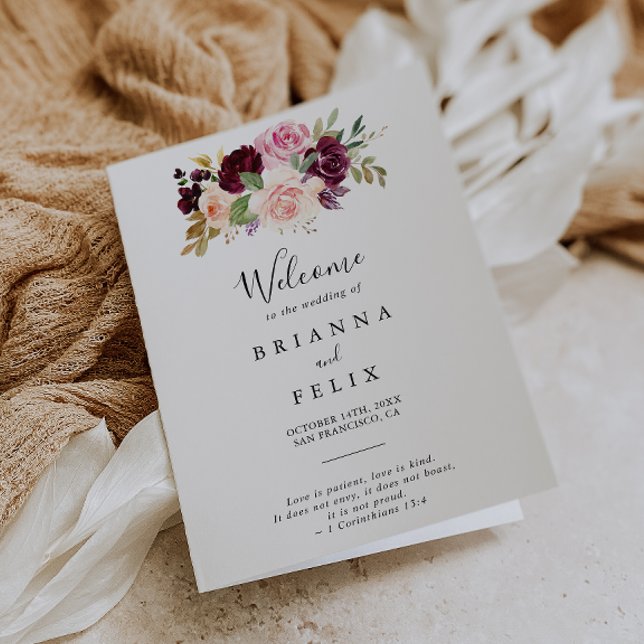 Rustic Floral and Botanical Foliage Folded Wedding Program (Creator Uploaded)