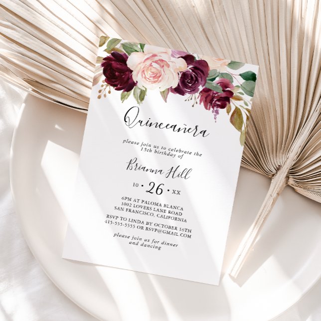 Rustic Floral and Botanical Foliage Quinceañera Invitation (Creator Uploaded)