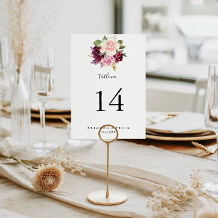 Rustic Floral and Botanical Foliage Wedding Table Number