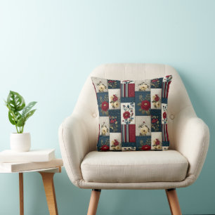 Rustic Floral and Geometric Patchwork Design Cushion