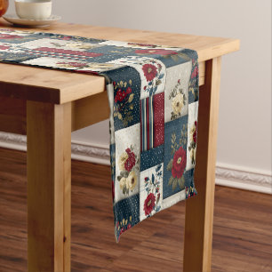 Rustic Floral and Geometric Patchwork Design Short Table Runner