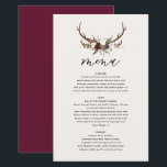 Rustic floral and stag antlers wedding menu<br><div class="desc">Rustic floral and stag antlers wedding menu. Modern rustic wedding range with watercolor foliage,  floral and stag design. Part of a collection</div>