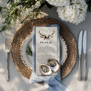 Rustic floral and stag antlers wedding menu