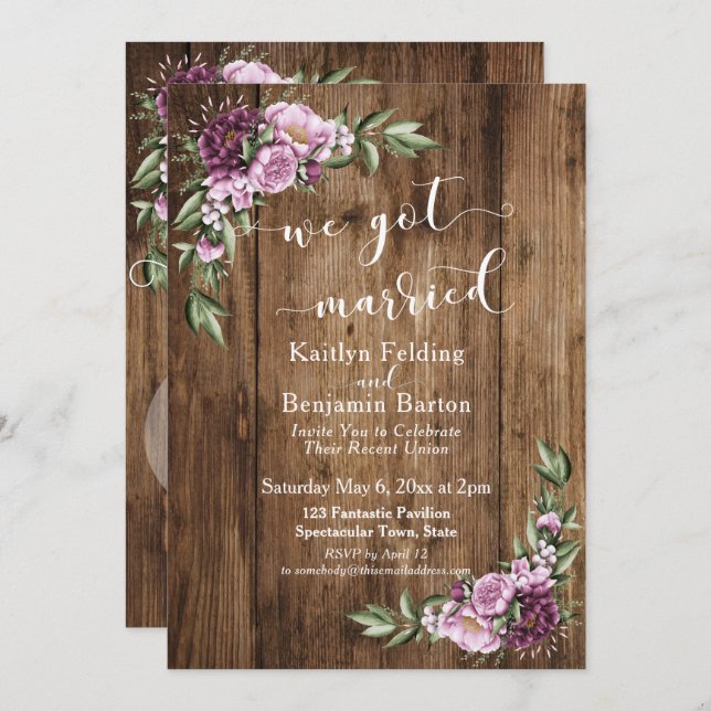 Rustic Floral and We Got Married Reception Only Invitation (Front/Back)