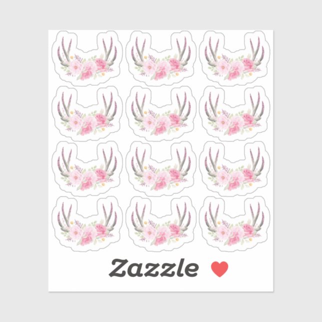 Rustic Floral Antlers Blush Pink Elegant 12-Piece (Sheet)