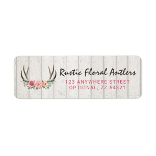 Rustic Floral Antlers Roses & Wood Return Address Label